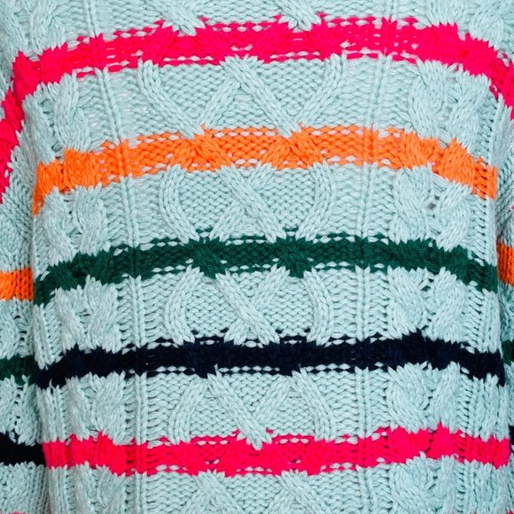 John + Jenn Blue/Green Cable-Knit Striped Turtleneck Sweater Size Small - Picture 7 of 9